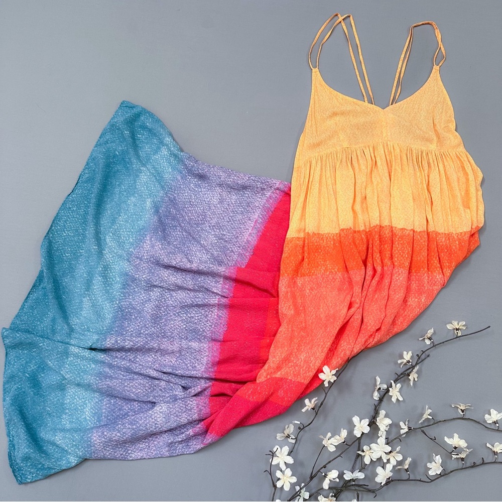 Anthropologie Carla Weeks Setting Sun rainbow sunset tiered maxi dress, 6P. - Picture 7 of 10
